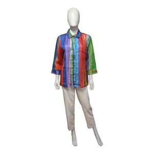 Erin London Multicolored Striped Sheer Top, M